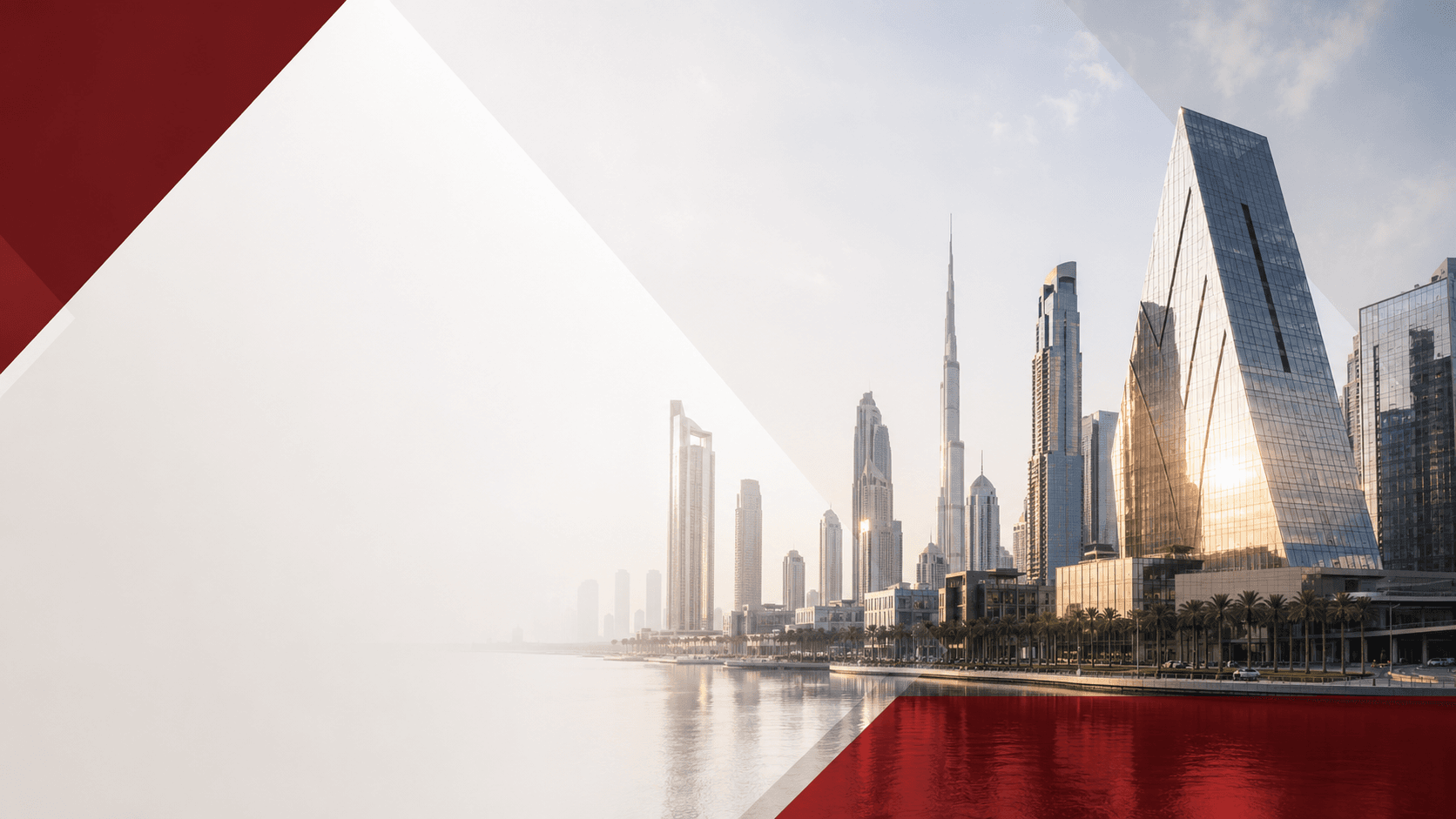 Dubai corporate skyline at dusk